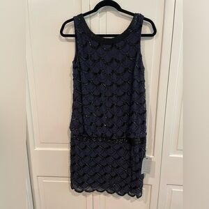 Nordstrom Adrianna Papell Navy Beaded Mini Dress